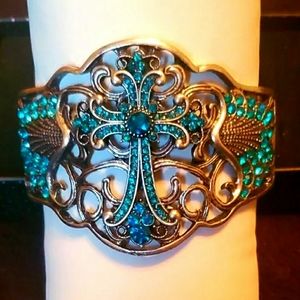 Turquoise diamond cross bracelet